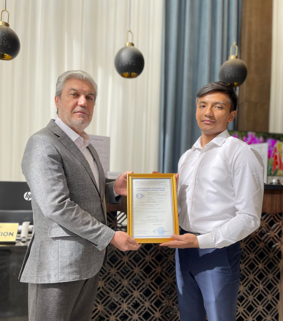 Гостиница «Green Park Hotel» сертифицирована  по стандарту O‘z DSt ISO 9001:2015